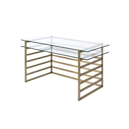 Homeroots 28 x 56 x 31 in. Antique Gold Clear Glass Metal Desk 347509